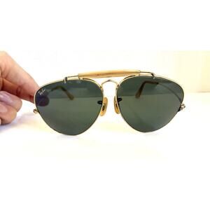 B&L RAY-BAN OUTDOORSMAN AVIATOR SUNGLASSES 62-14 teardrop gold 1970s Vtg